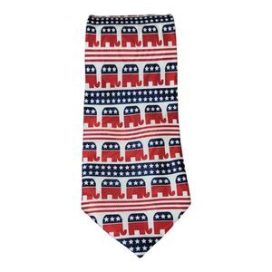 Parquet Mens Republican Elephant Red White and Blue Neck Tie